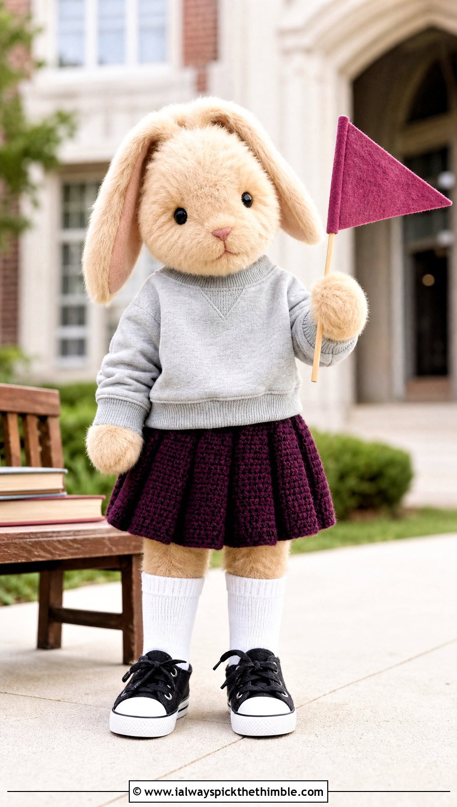 Crochet Pleated Skirt With Varsity Sweatshirt - 25 crochet clothes for stuffed animals outfit ideas
