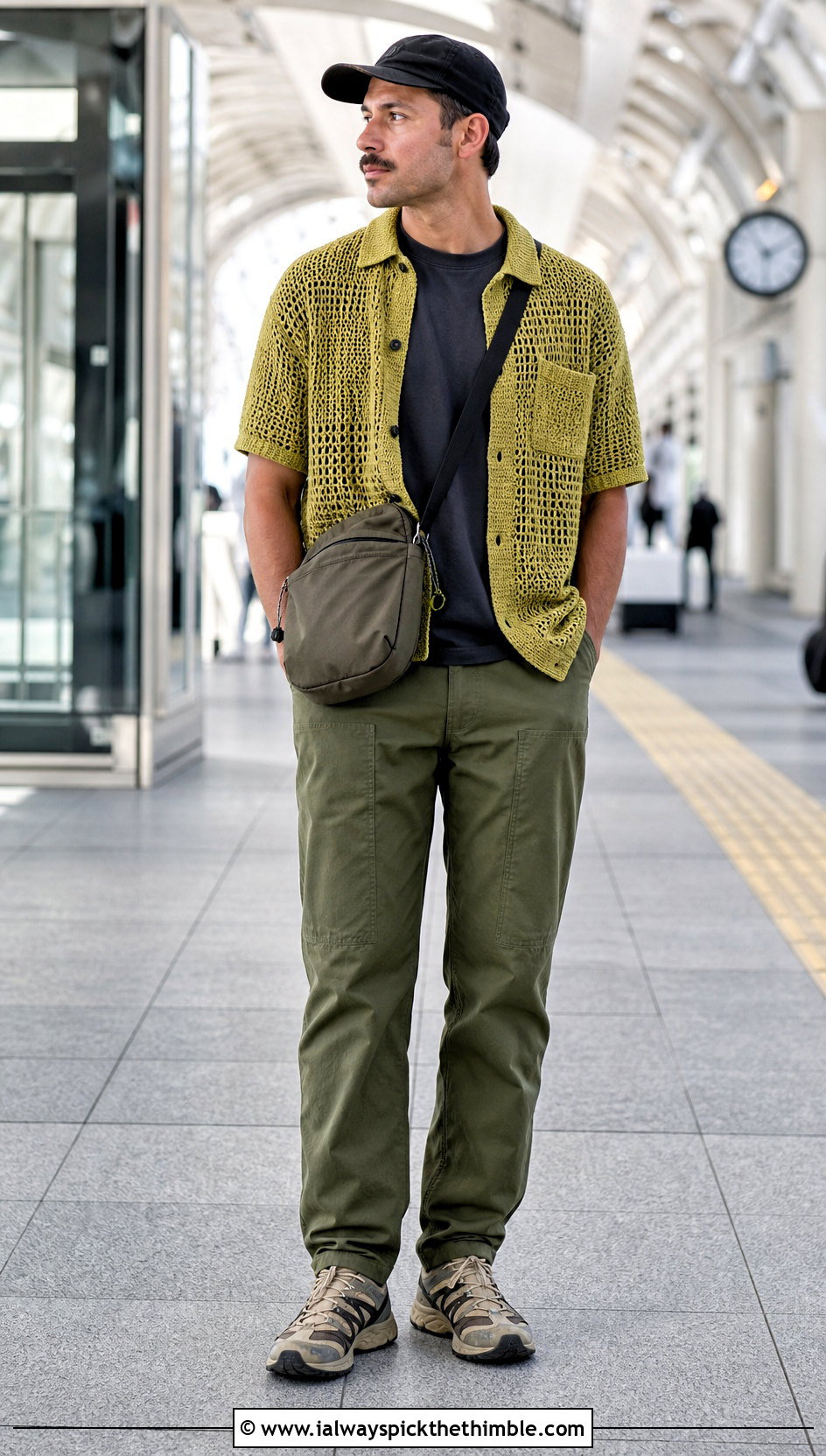 Crochet Pocket Shirt With Utility Trousers - 25 crochet shirts for men outfit ideas