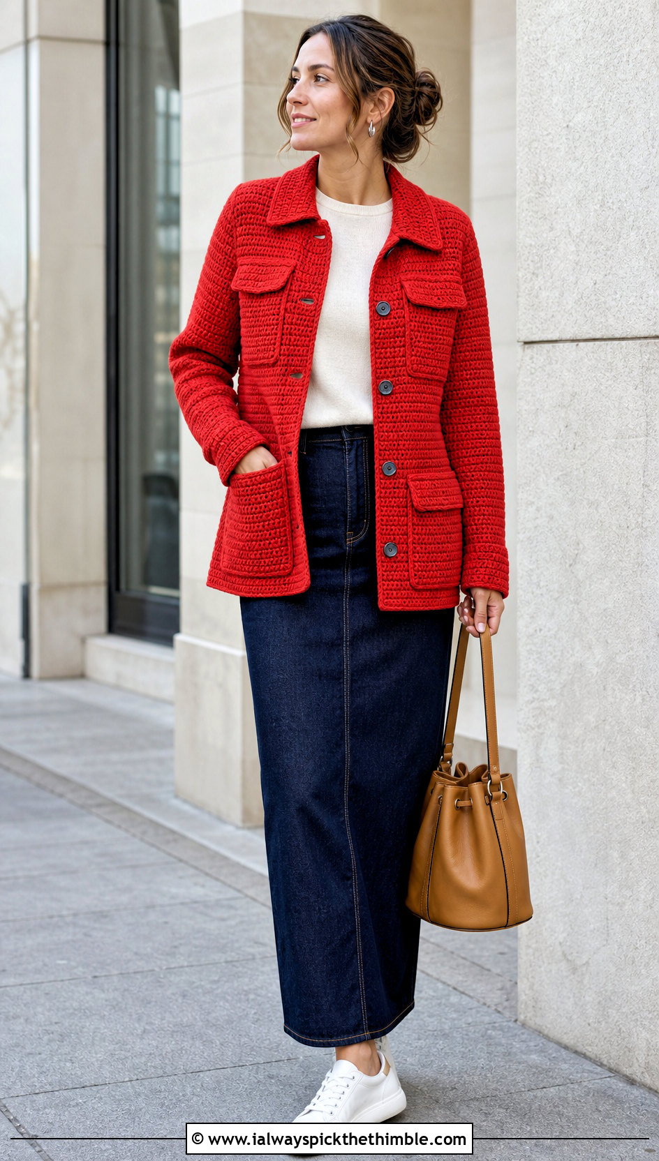 Crochet Pocket Utility Jacket With Column Skirt - 15 Crochet Clothes With Fabric outfit ideas