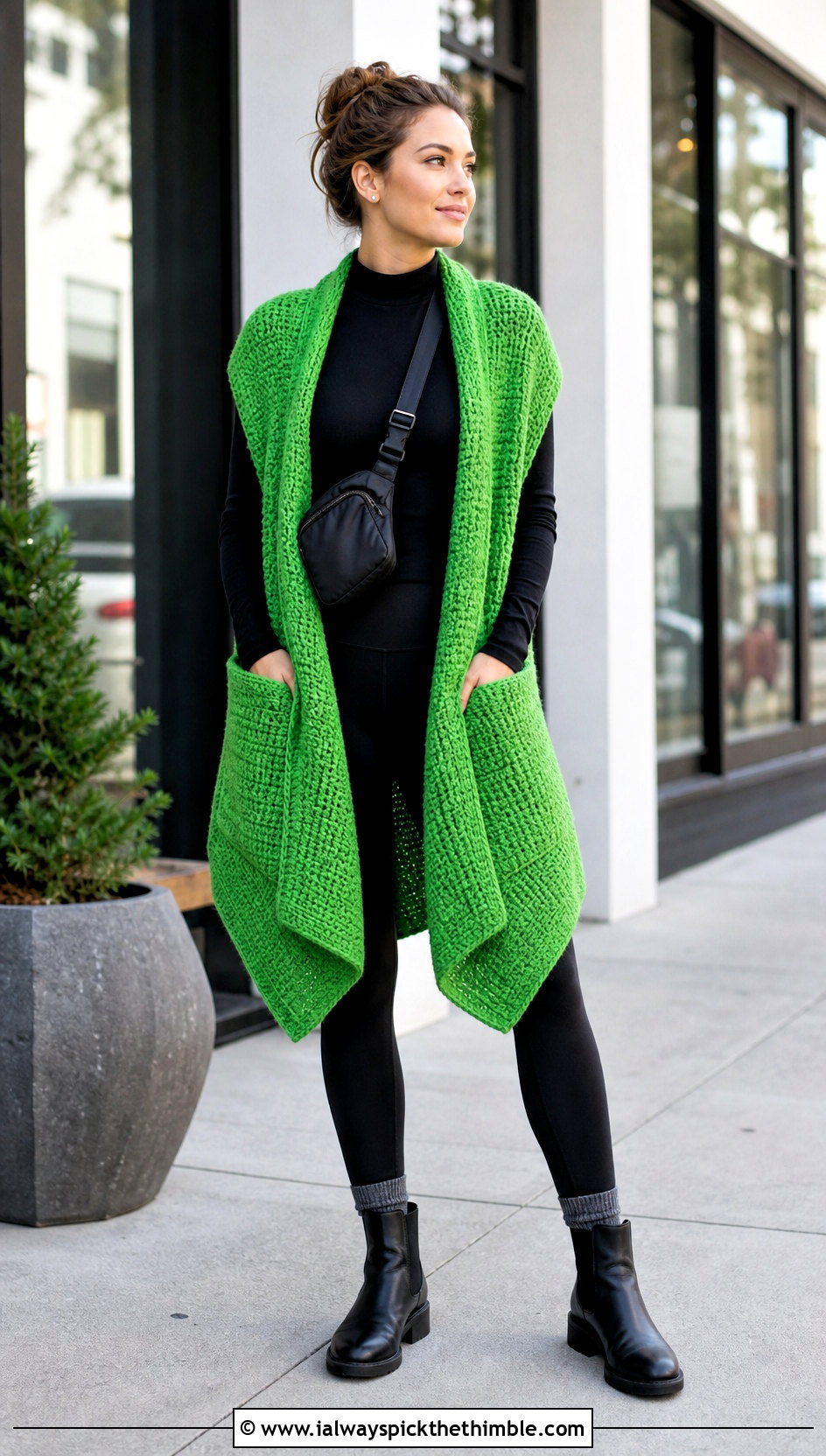 Crochet Pocket Wrap With Leggings And Boots - 25 crochet wrap outfit ideas