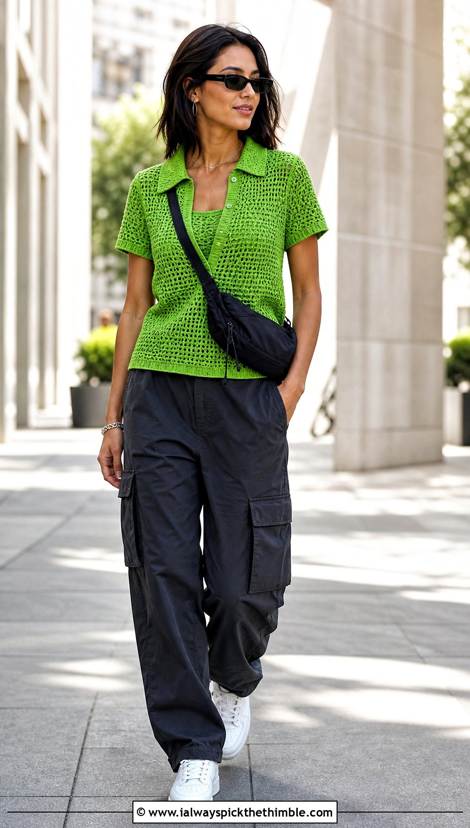 Crochet Polo Shirt With Cargo Pants - 20 Edgy Crochet Clothes and outfit ideas