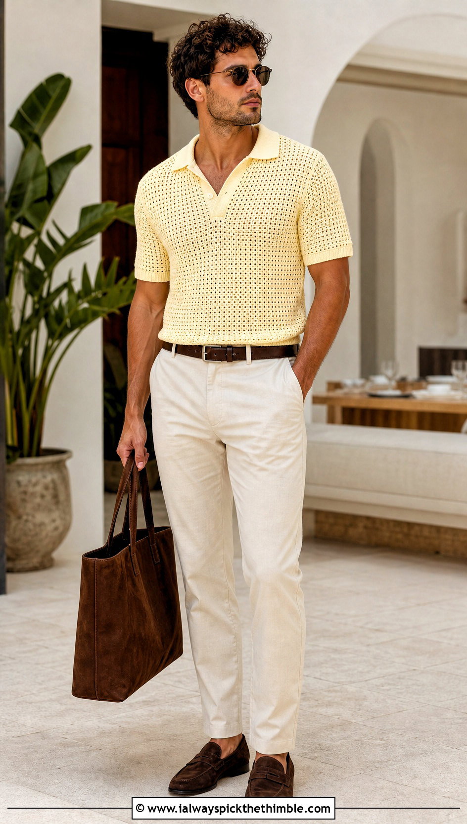 Crochet Polo Shirt With Straight Chinos - 25 crochet outfits for men outfit ideas