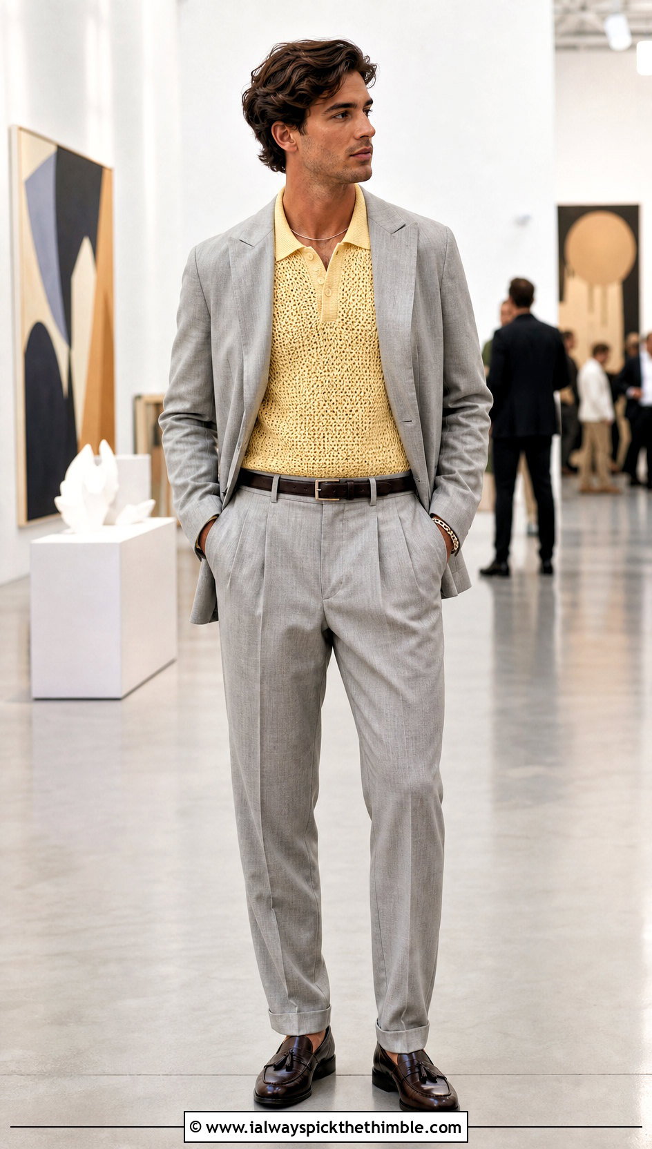 Crochet Polo Shirt With Tailored Suit - 25 crochet male shirt outfit ideas