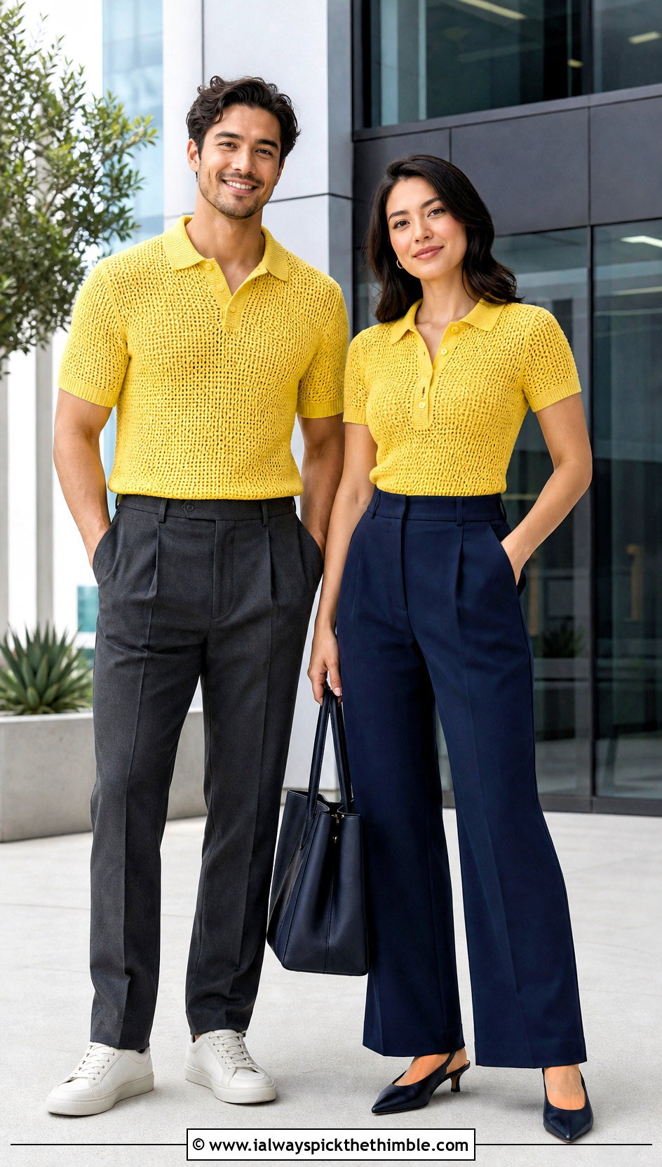 Crochet Polo Shirts With Tailored Trousers - 20 couples crochet outfit ideas