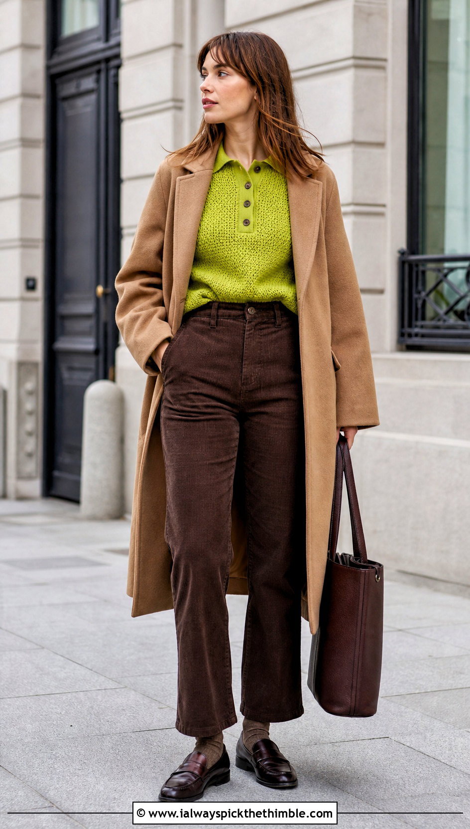 Crochet Polo Sweater With Corduroy Trousers - 20 Winter Crochet Clothes and outfit ideas