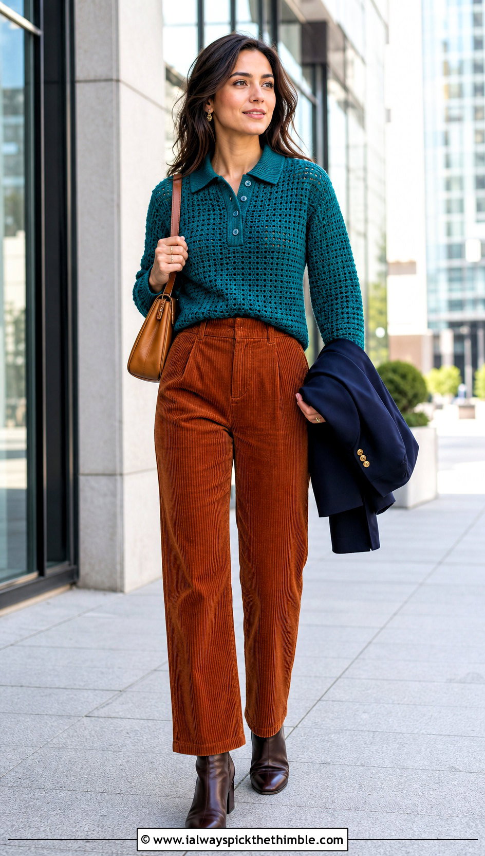 Crochet Polo Sweater With Corduroy Trousers - 20 crochet clothes for winter outfit ideas