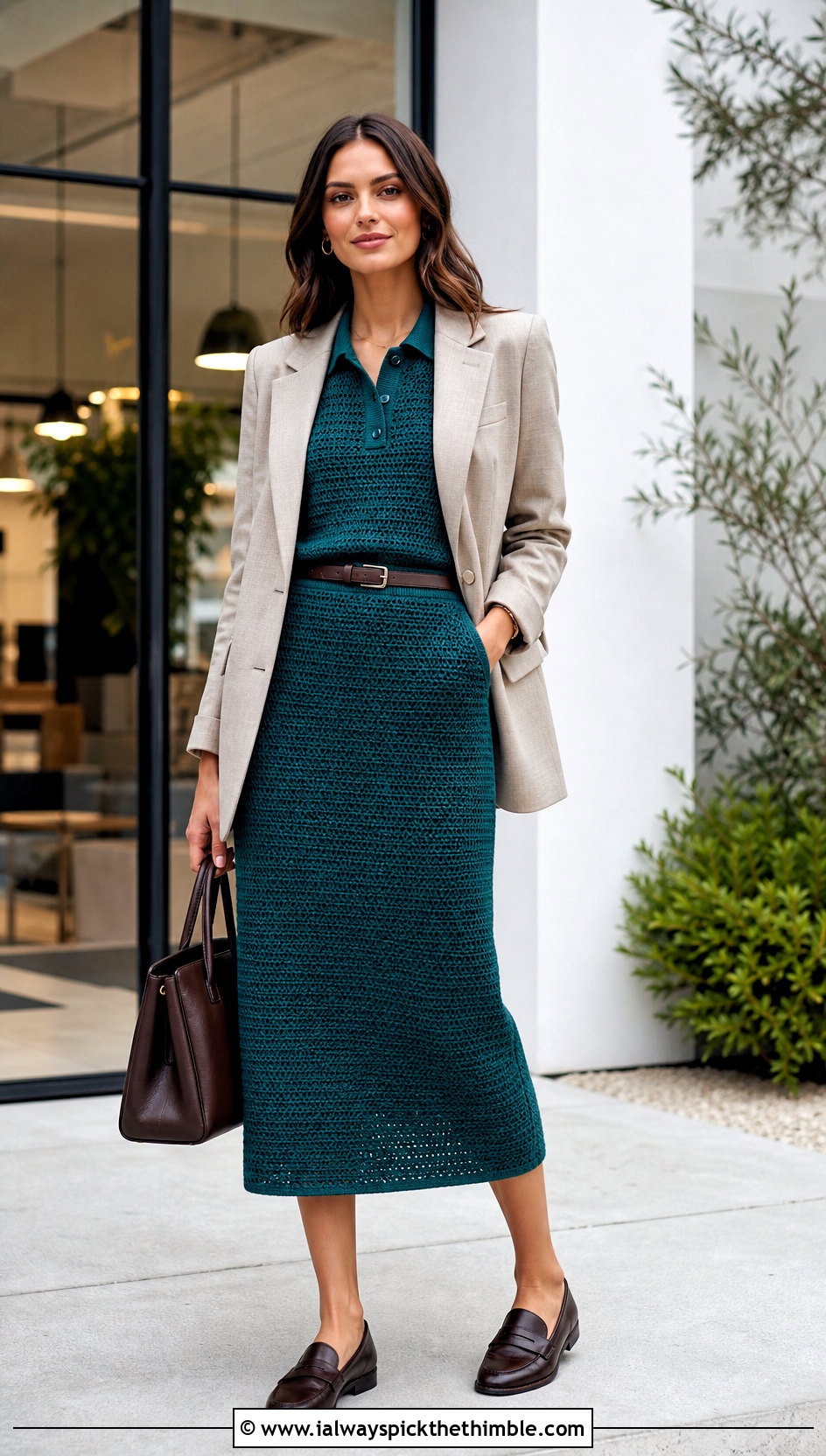 Crochet Polo Top And Midi Skirt With Loafers - 25 crochet skirt and top outfit ideas