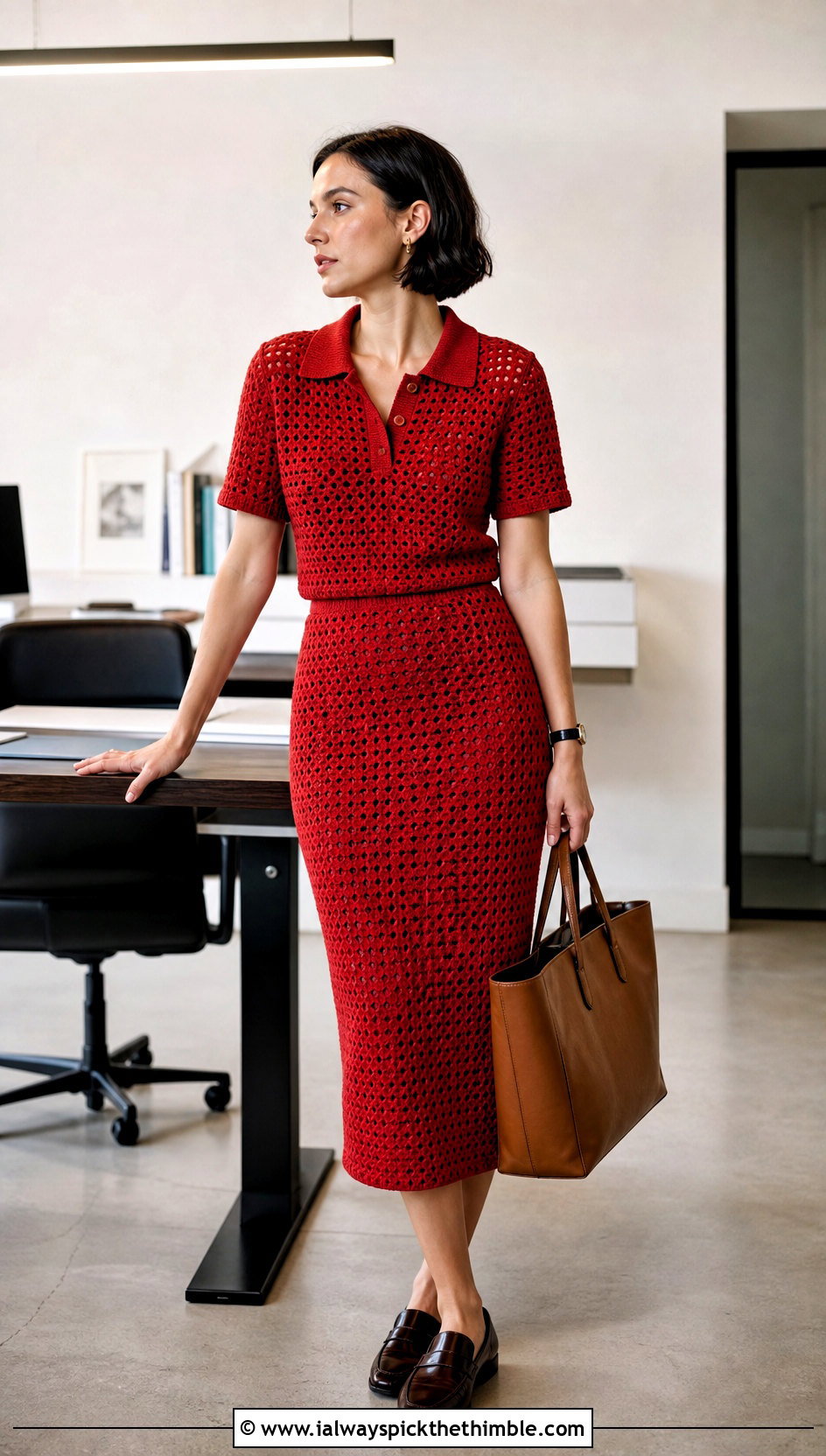 Crochet Polo Top And Pencil Skirt Set With Loafers - 25 crochet skirt and top set outfit ideas