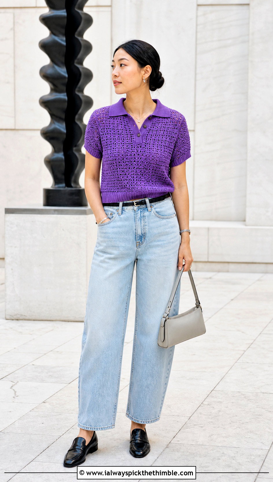 Crochet Polo Top With Barrel Jeans - 25 crochet tops for women outfit ideas