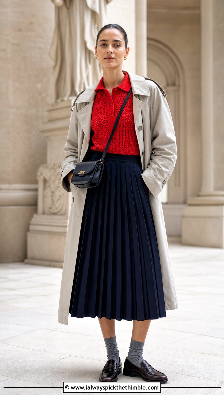 Crochet Polo Top With Pleated Midi Skirt - 20 crochet for tops outfit ideas