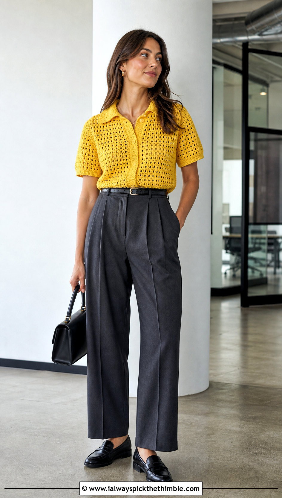 Crochet Polo Top With Pleated Trousers - 25 crochet clothes and outfit ideas
