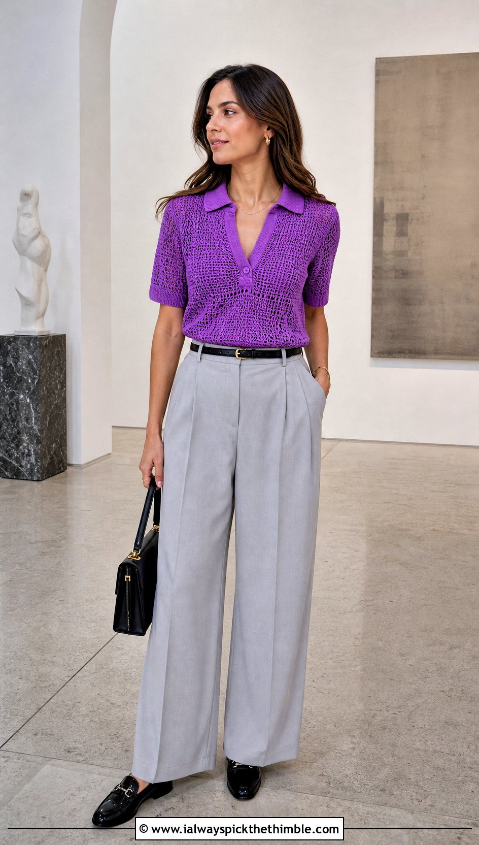 Crochet Polo Top With Pleated Trousers - 20 70s crochet top outfit ideas