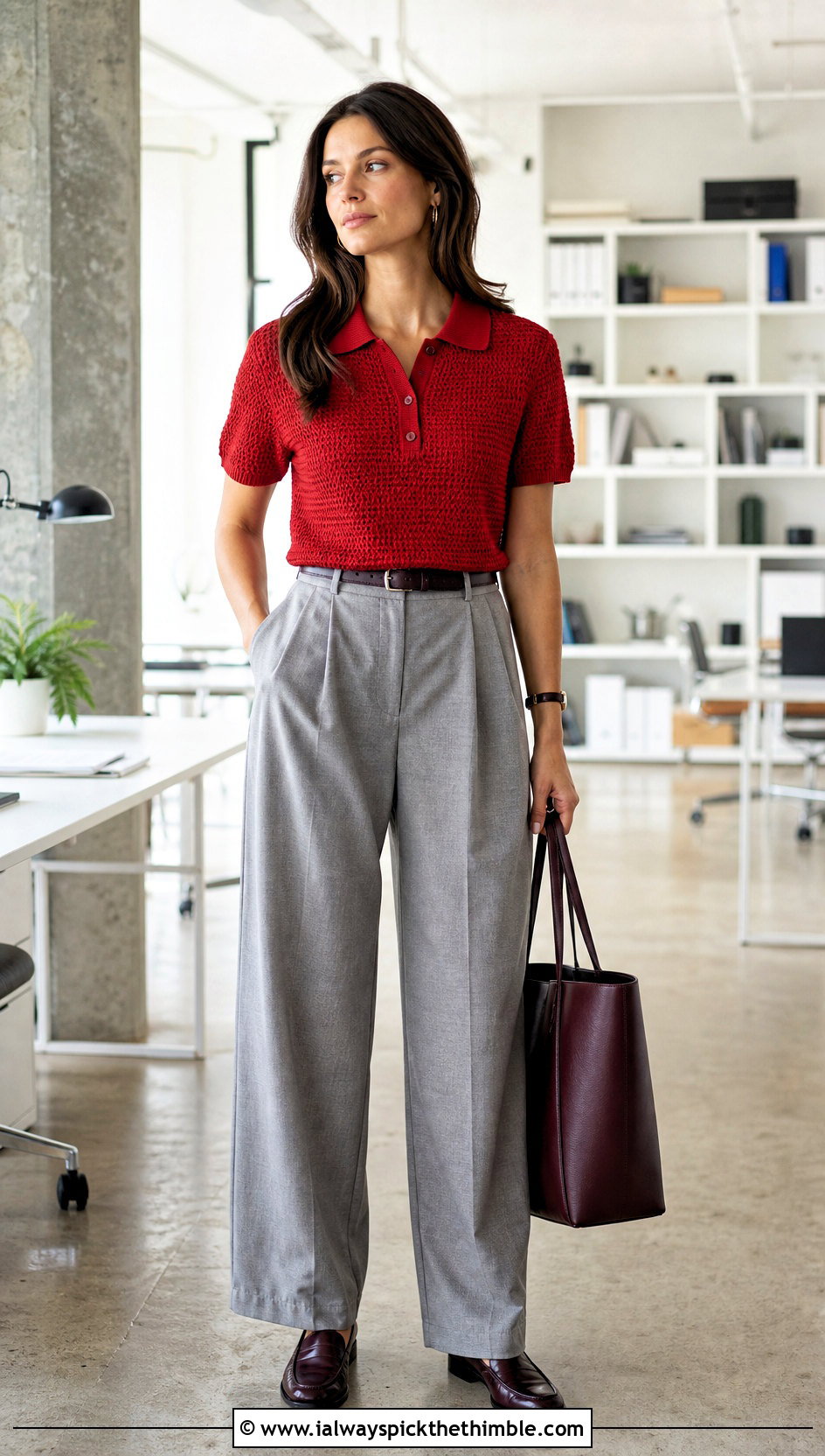 Crochet Polo Top With Pleated Trousers - 20 dainty crochet top outfit ideas