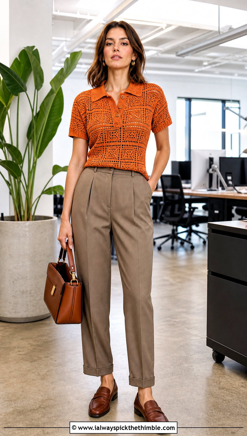 Crochet Polo Top With Pleated Work Pants - 25 crochet top designs outfit ideas