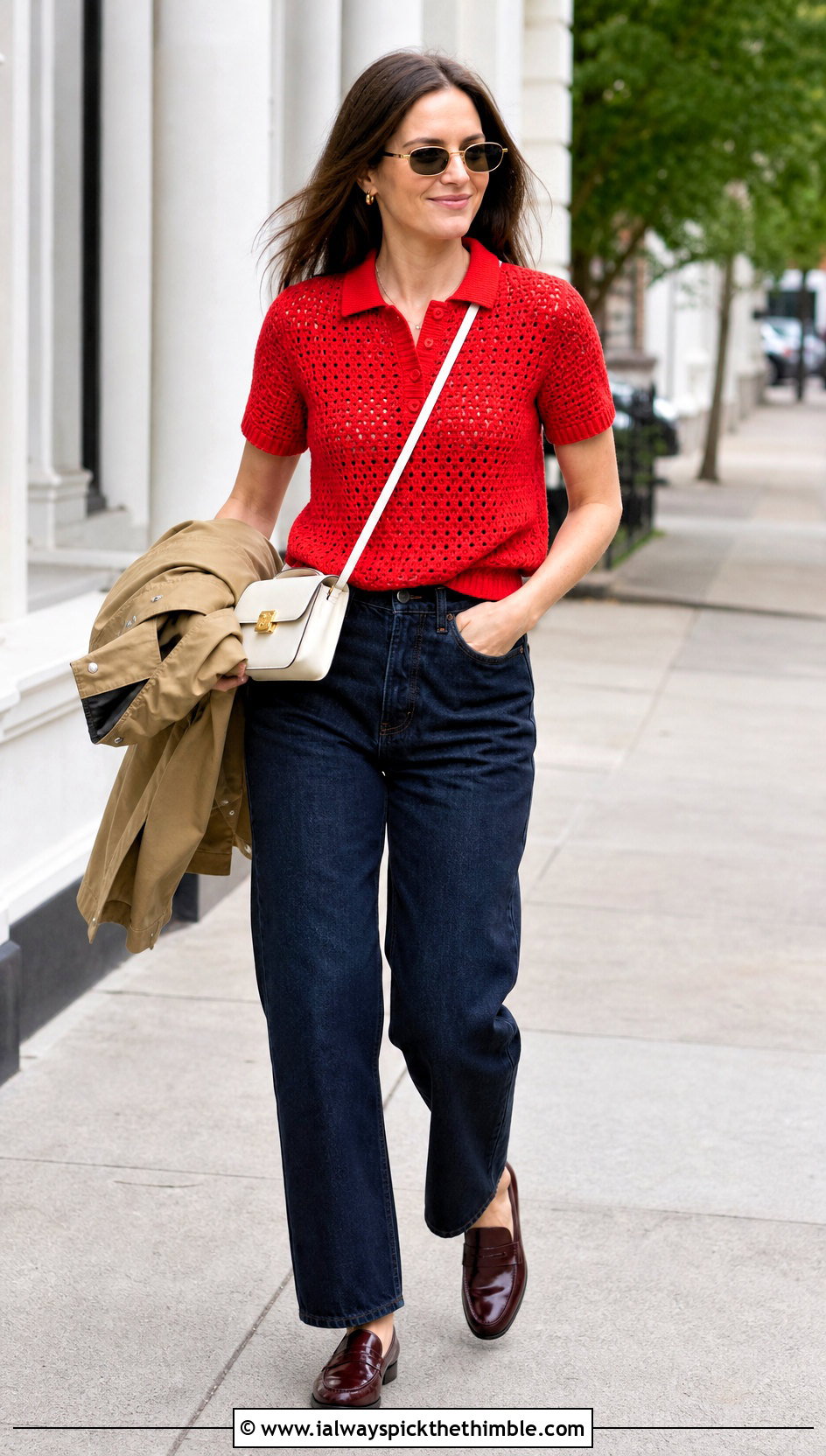 Crochet Polo Top With Straight Leg Jeans - 25 spring crochet top outfit ideas
