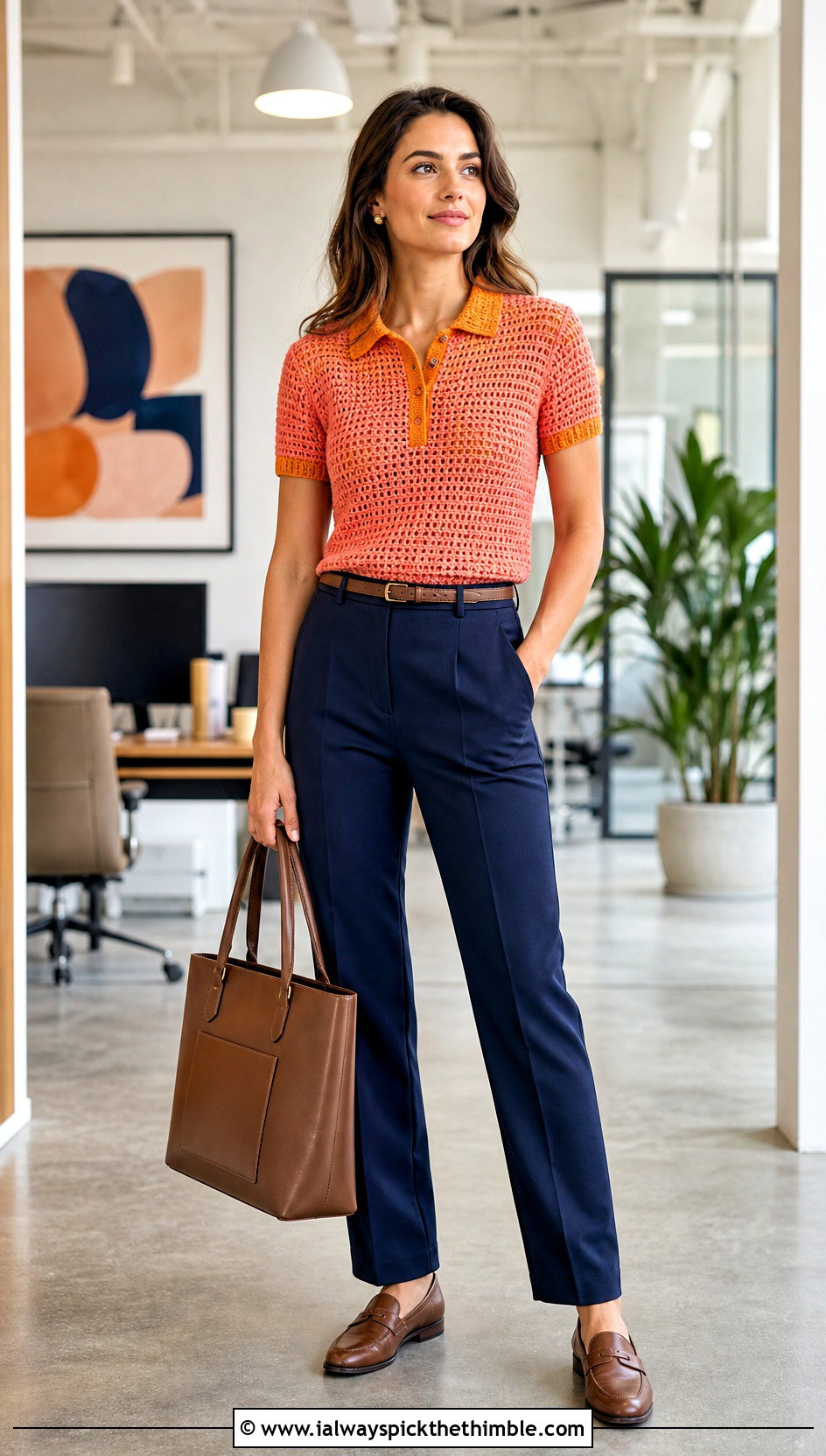 Crochet Polo Top With Straight Leg Trousers - 20 2 Color Crochet Top outfit ideas