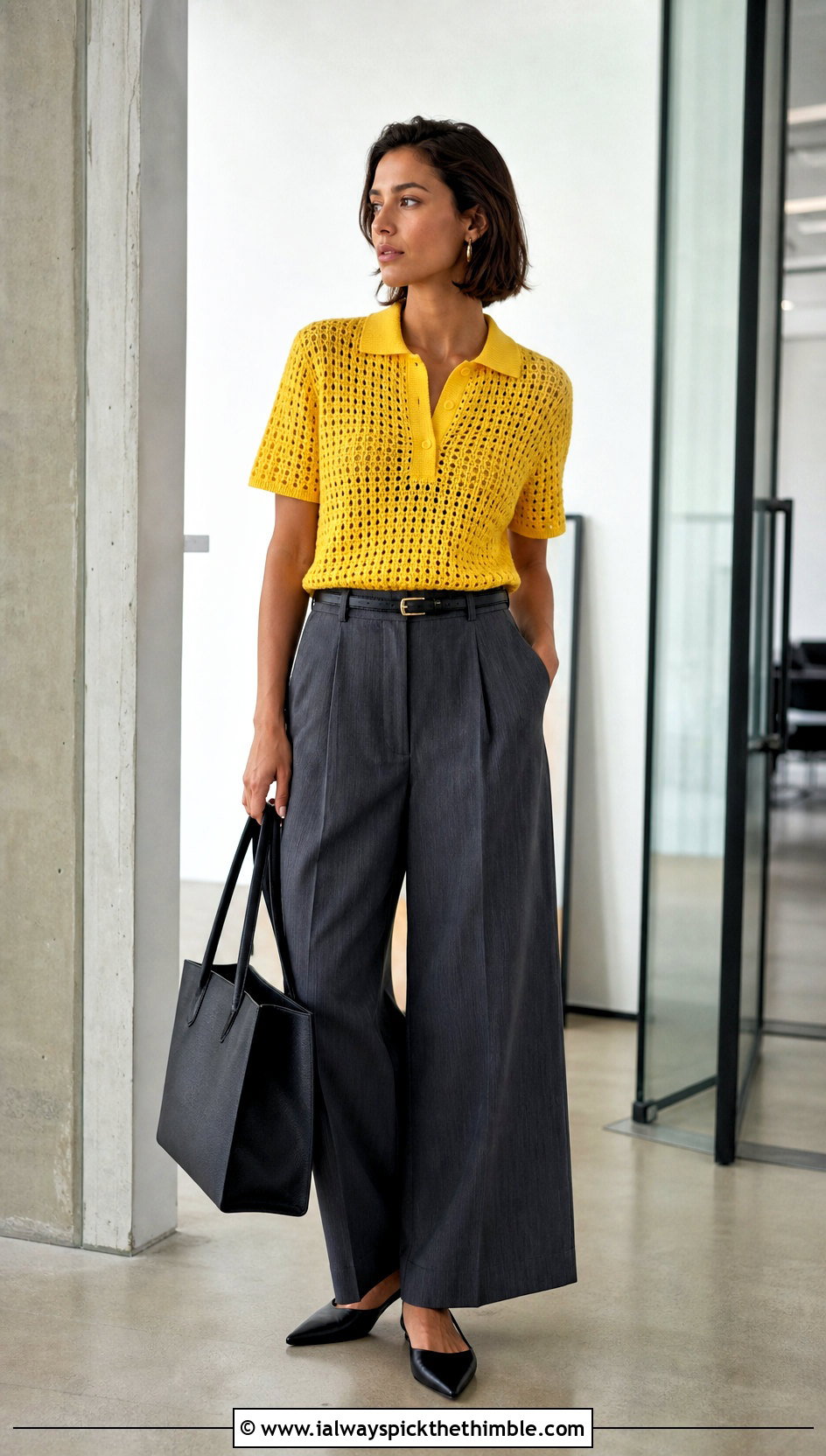 Crochet Polo Top With Tailored Trousers - 25 crochet clothes for women outfit ideas