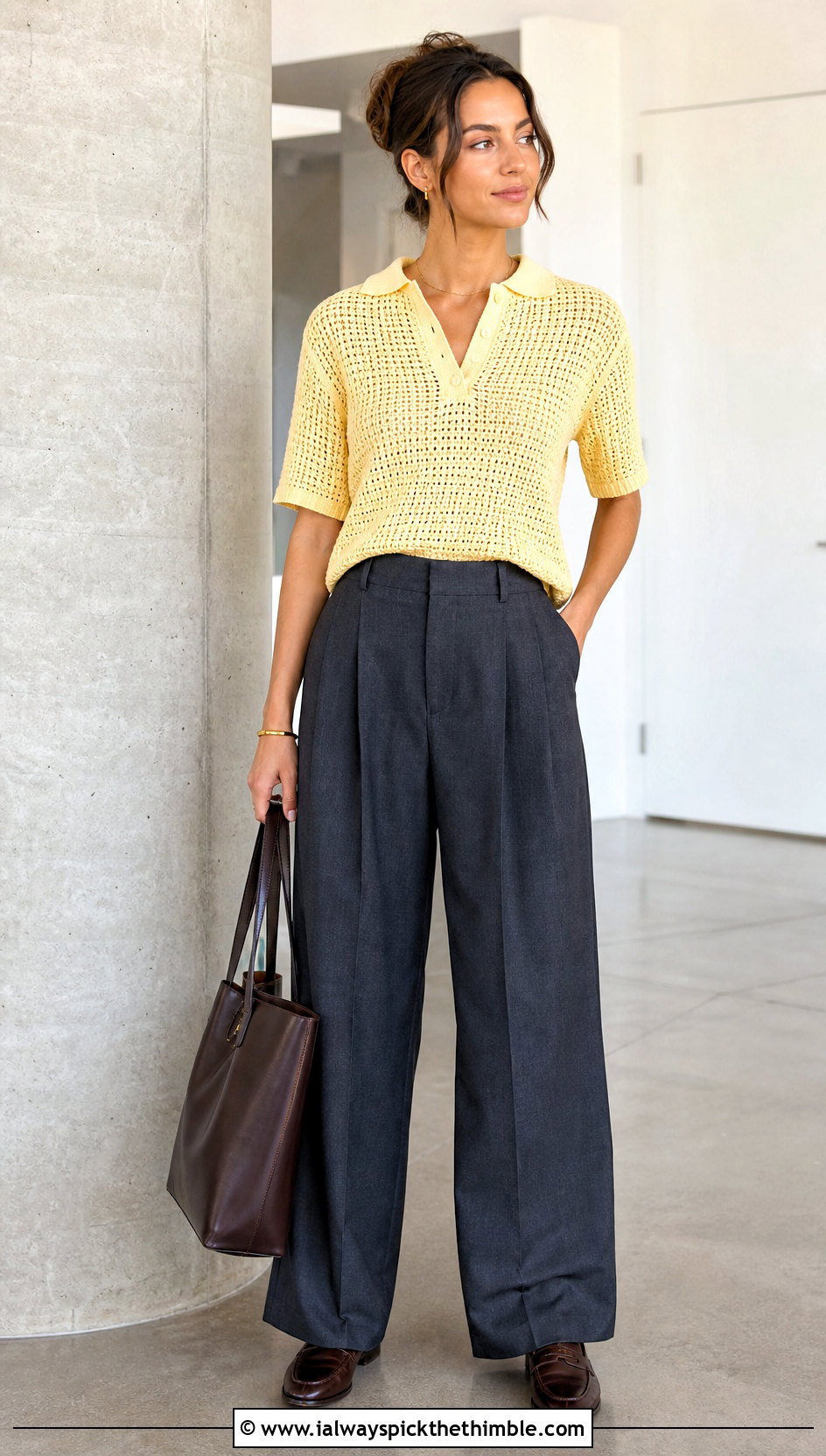 Crochet Polo Top With Tailored Trousers - 25 crochet fall clothes and outfit ideas
