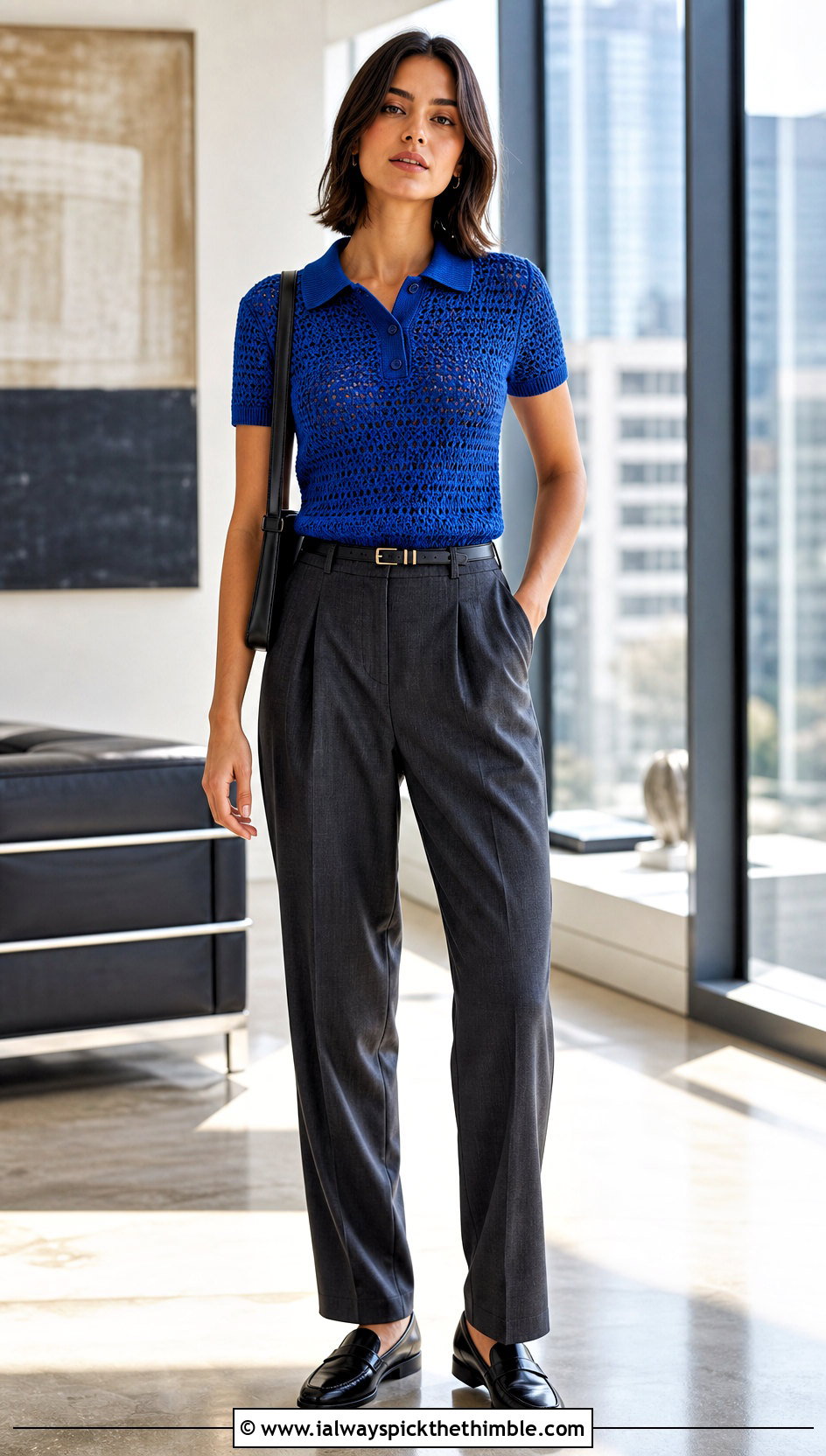Crochet Polo Top With Tailored Trousers - 20 crochet clothing ideas
