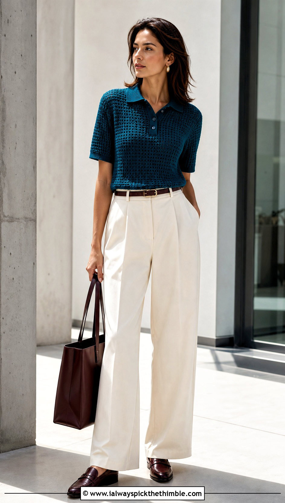 Crochet Polo Top With Tailored Wide Leg Trousers - 25 cute crochet clothes and outfit ideas