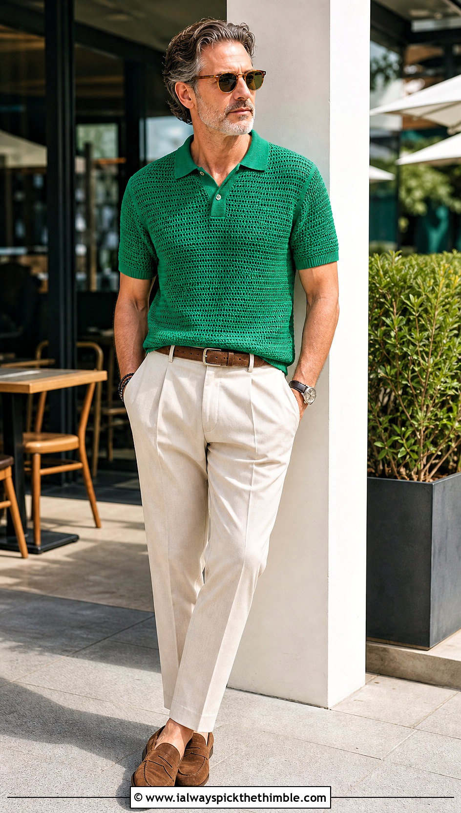 Crochet Polo With Pleated Trousers - 25 Mens Crochet Top outfit ideas