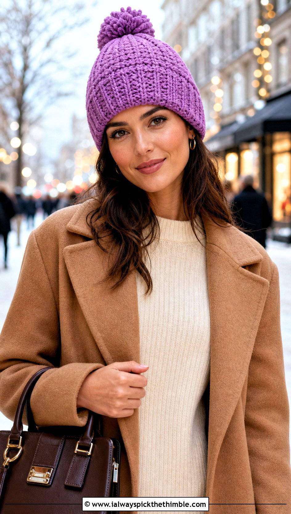 Crochet Pom Pom Beanie With Sweater Dress And Tall Boots - 15 Ladies Crochet Hat outfit ideas