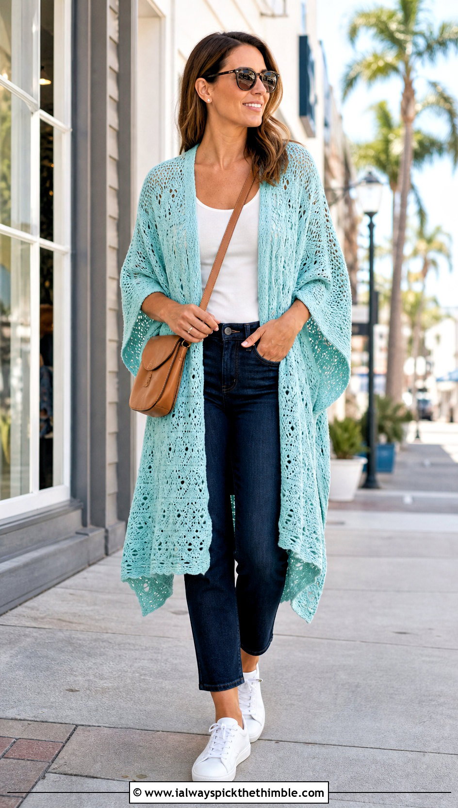 Crochet Poncho Coverup With Cropped Jeans - 25 crochet coverup outfit ideas