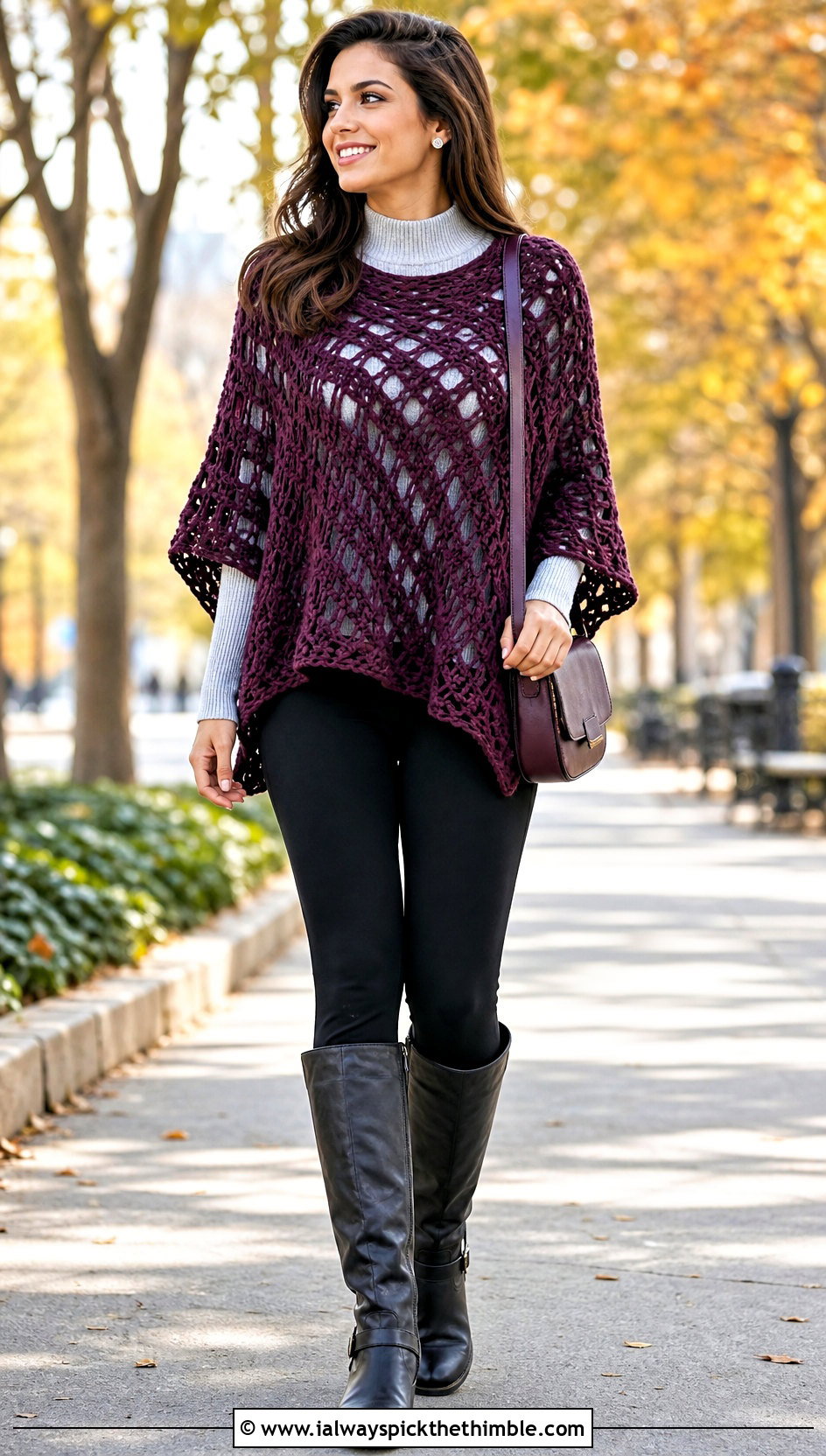 Crochet Poncho Top With Leggings And Tall Boots - 25 crochet fall top outfit ideas