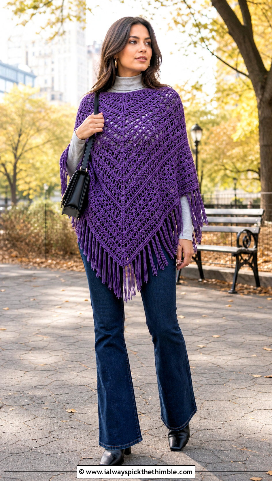 Crochet Poncho With Bootcut Jeans - 20 Crochet 90S Outfit ideas