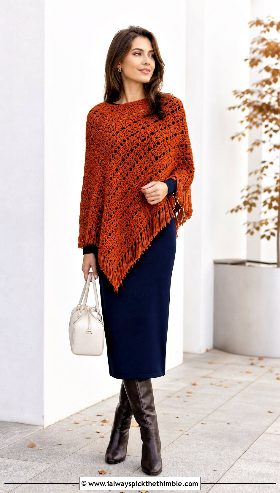 Crochet Poncho With Column Dress - 25 cute crochet outfits ideas