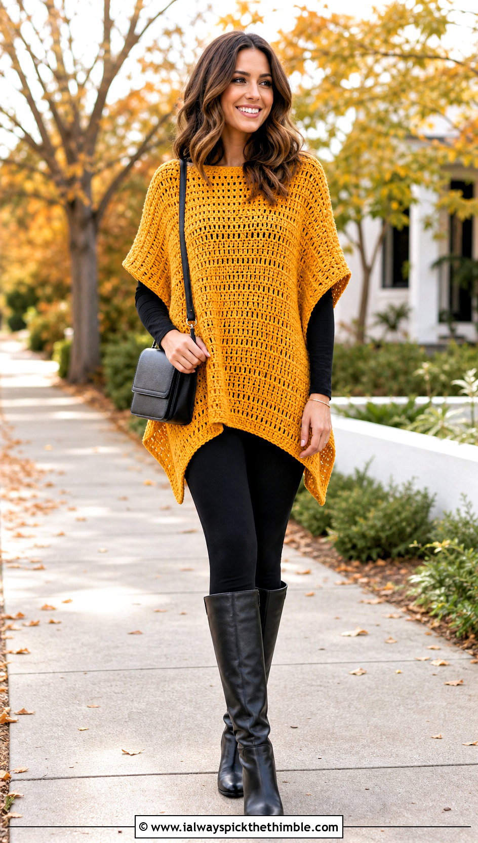 Crochet Poncho With Leggings And Knee High Boots - 20 beginner crochet clothing and outfit ideas