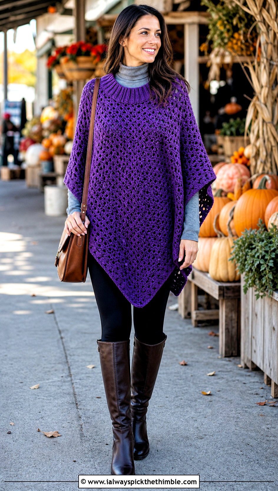 Crochet Poncho With Leggings And Riding Boots - 20 Autumn Crochet Outfit ideas