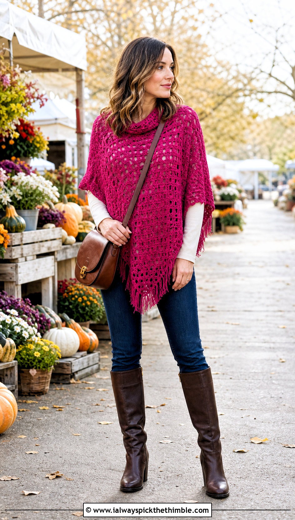 Crochet Poncho With Slim Jeans And Boots - 20 unique crochet clothing and outfit ideas
