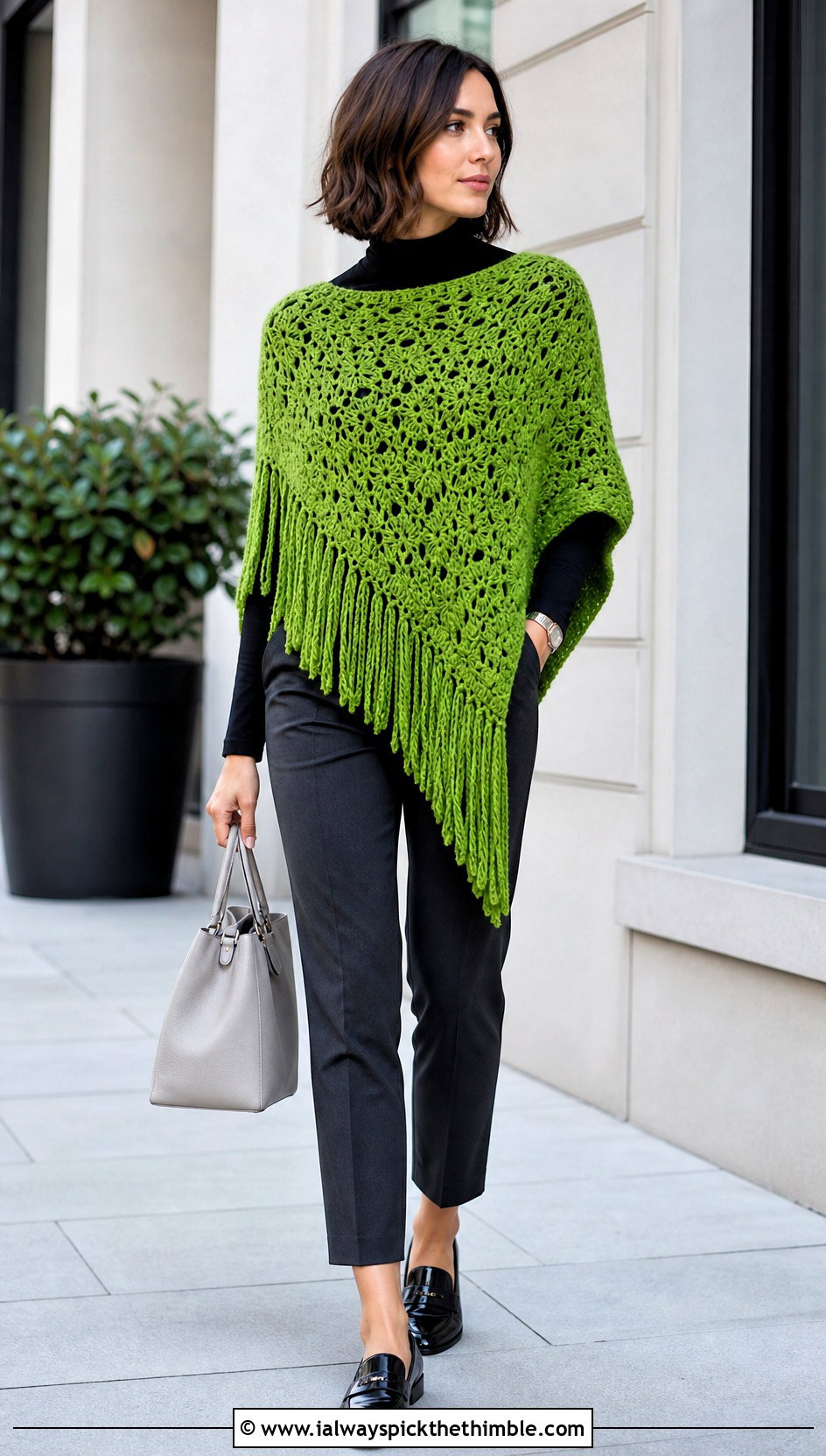 Crochet Poncho With Slim Trousers And Loafers - 20 Custom Crochet Clothes and outfit ideas
