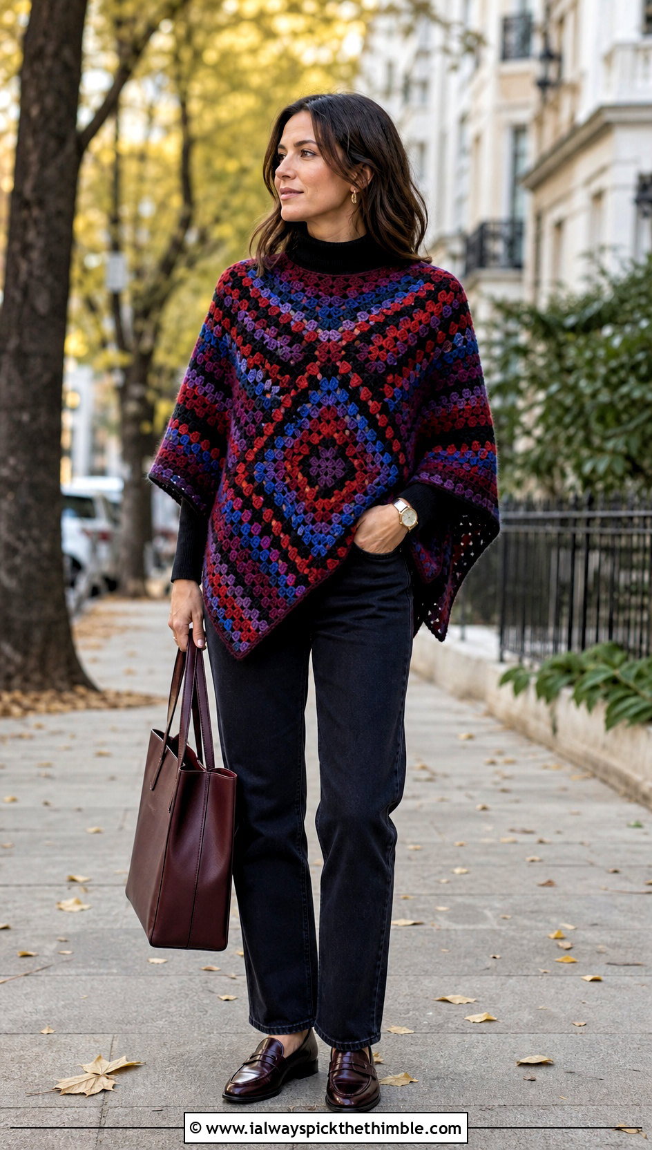 Crochet Poncho With Straight Jeans And Loafers - 20 Crochet Projects Aesthetic Clothes and outfit ideas
