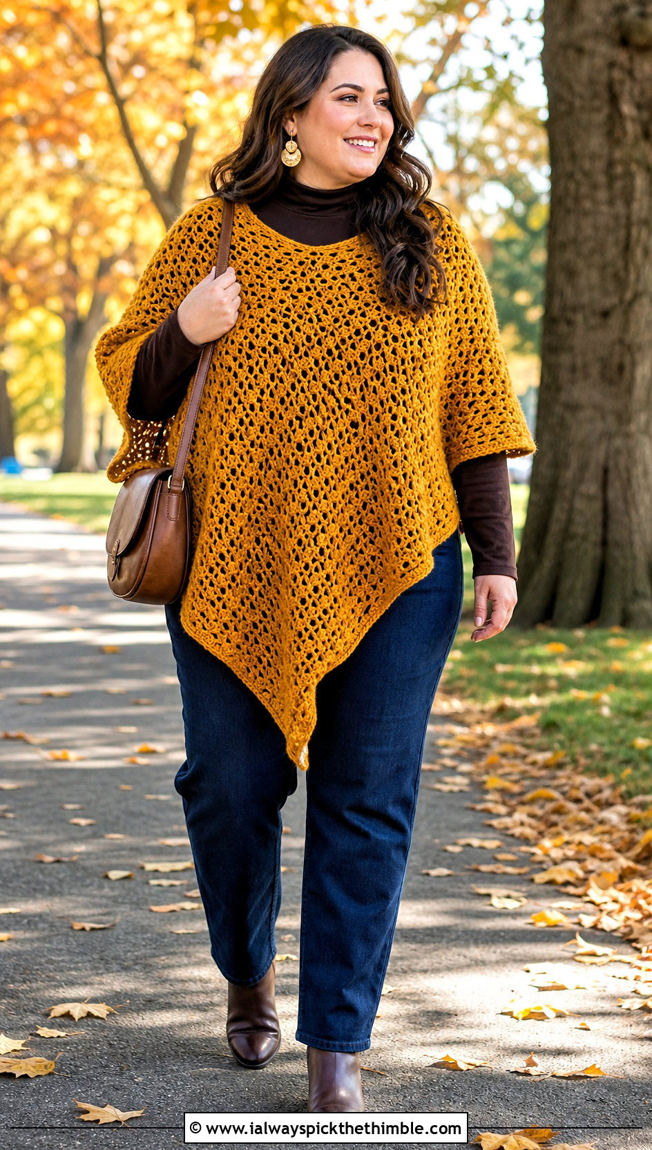 Crochet Poncho With Straight Leg Jeans And Boots - 15 Plus Size Crochet Clothes and outfit ideas