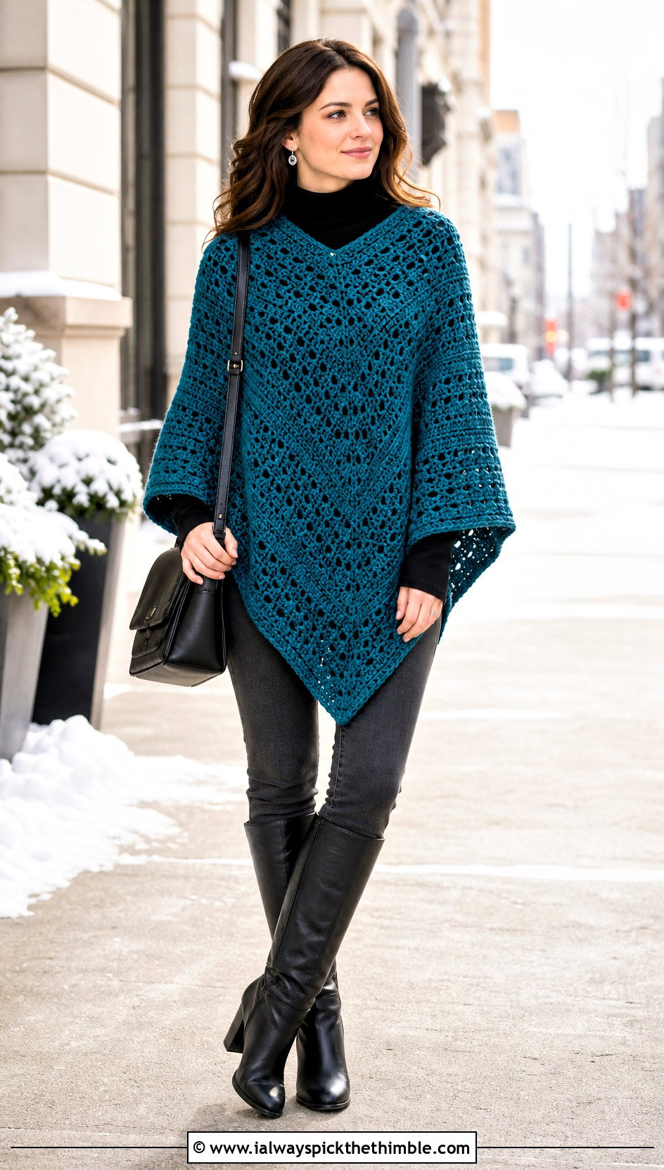 Crochet Poncho With Turtleneck And Boots - 20 Simple Crochet Clothes and outfit ideas