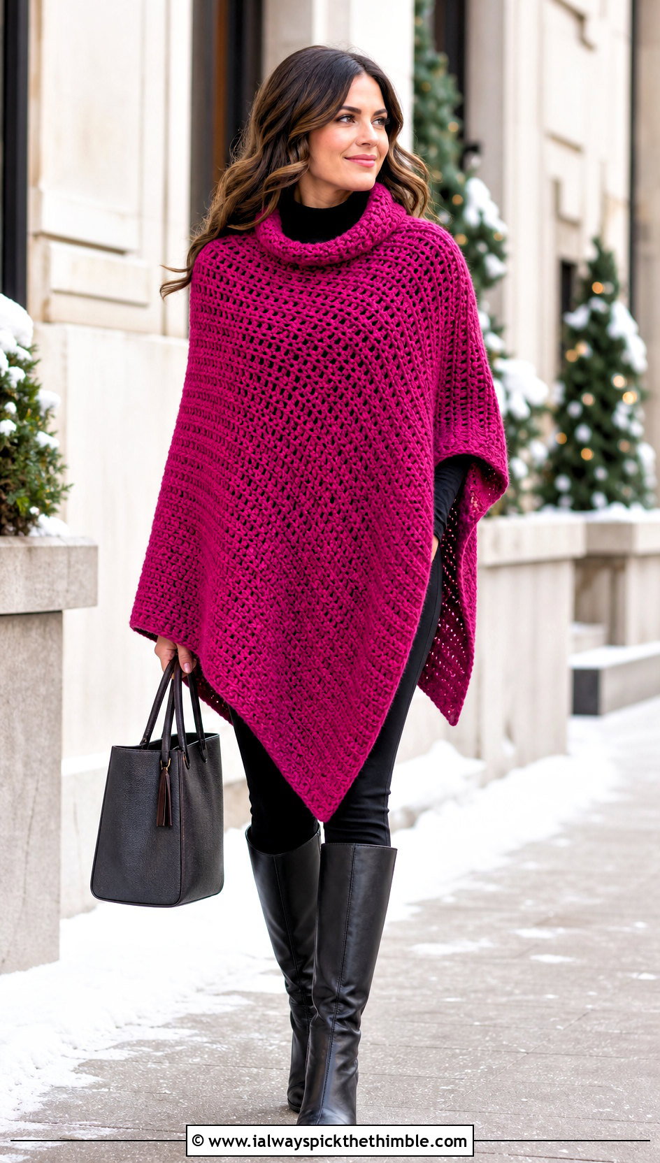 Crochet Poncho With Turtleneck And Leggings - 20 Diy Crochet Outfits ideas