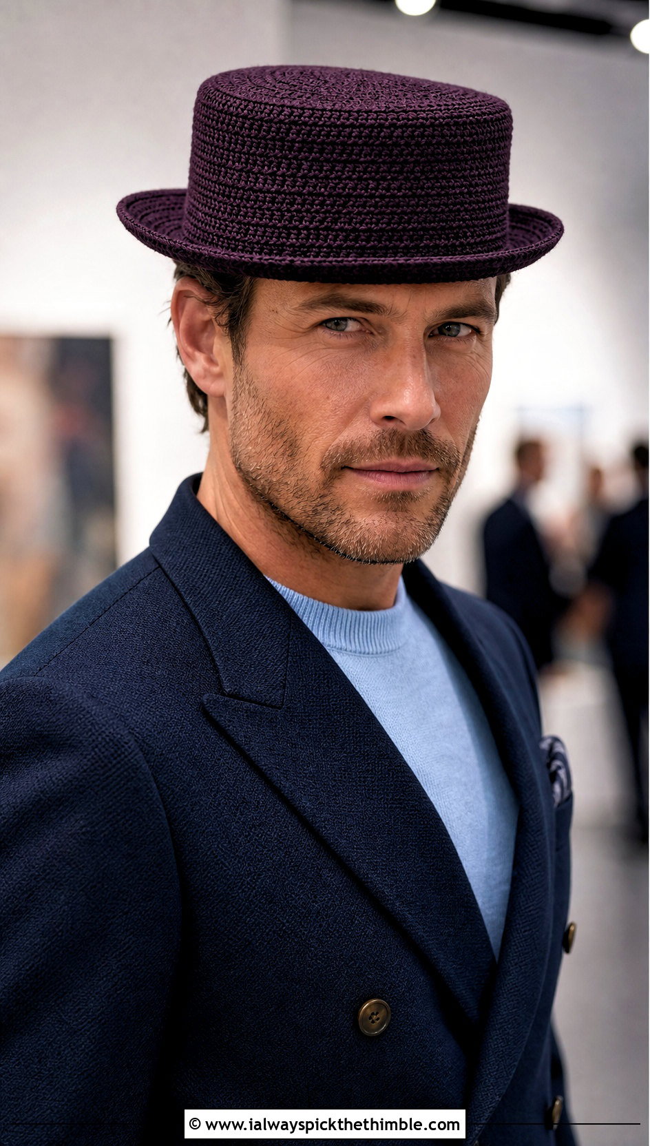 Crochet Pork Pie Hat With Double Breasted Blazer - 25 crochet hats men outfit ideas