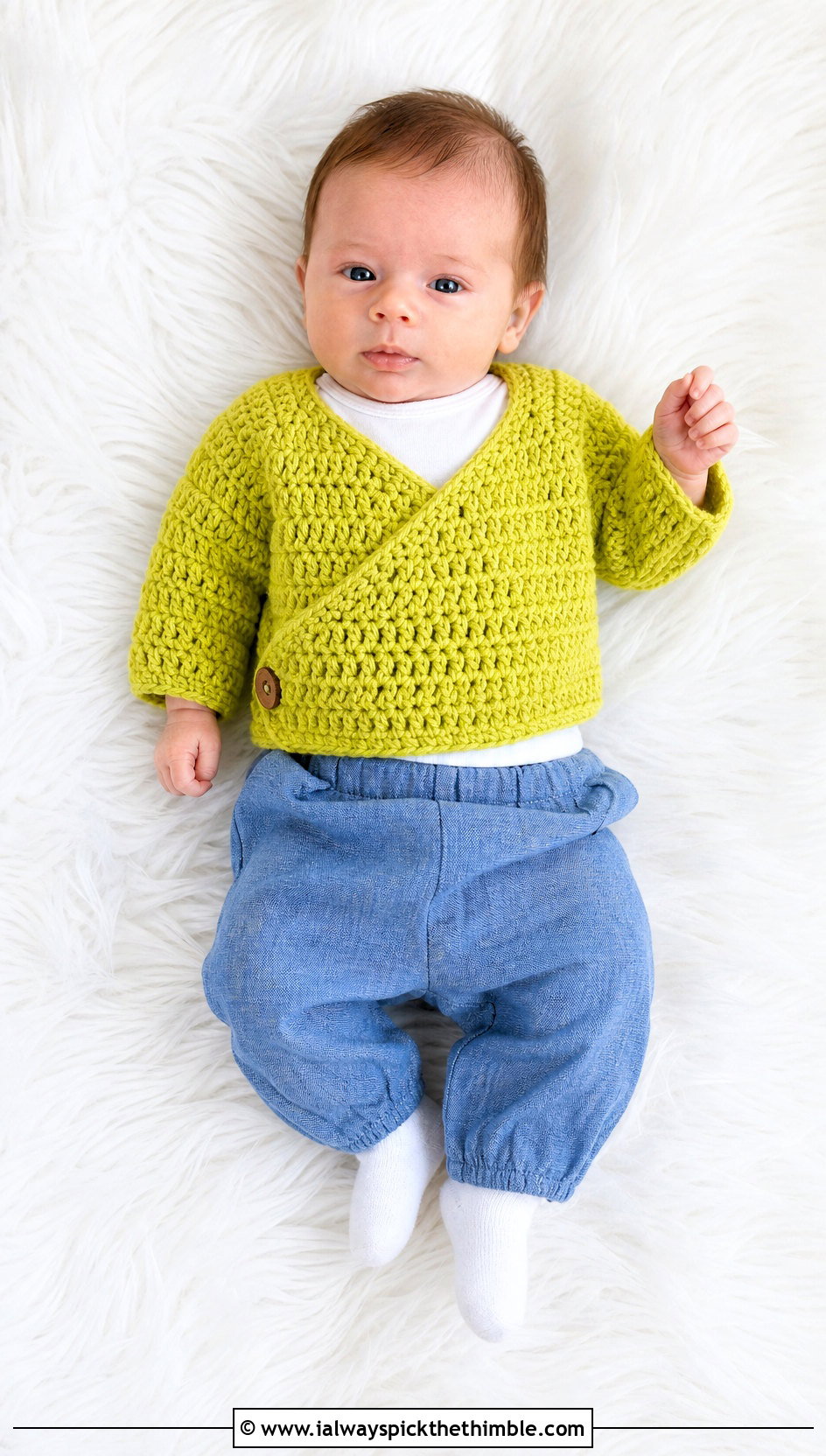Crochet Preemie Wrap Sweater With Chambray Pants - 20 Crochet Premie Clothes and outfit ideas