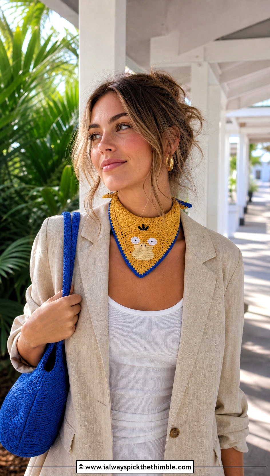 Crochet Psyduck Mini Neckerchief With Linen Suit - 20 Crochet Pokemon Scarf outfit ideas