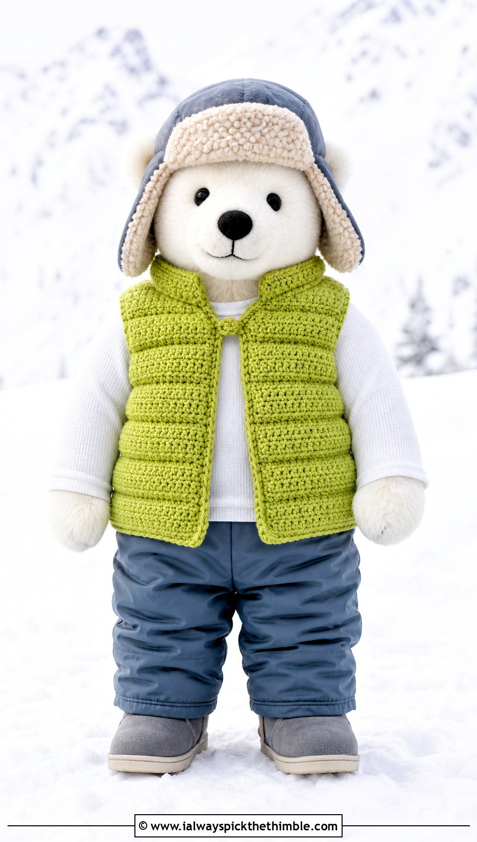 Crochet Puffer Vest With Thermal Top And Snow Pants - 25 crochet clothes for stuffed animals outfit ideas