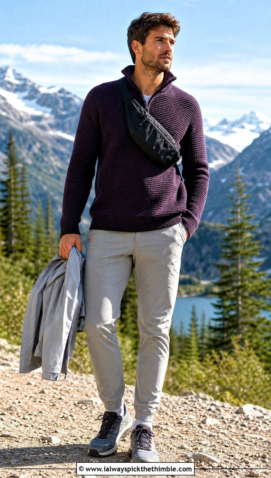 Crochet Quarter Zip Sweater With Technical Pants - 15 Crochet Mens Sweaters outfit ideas