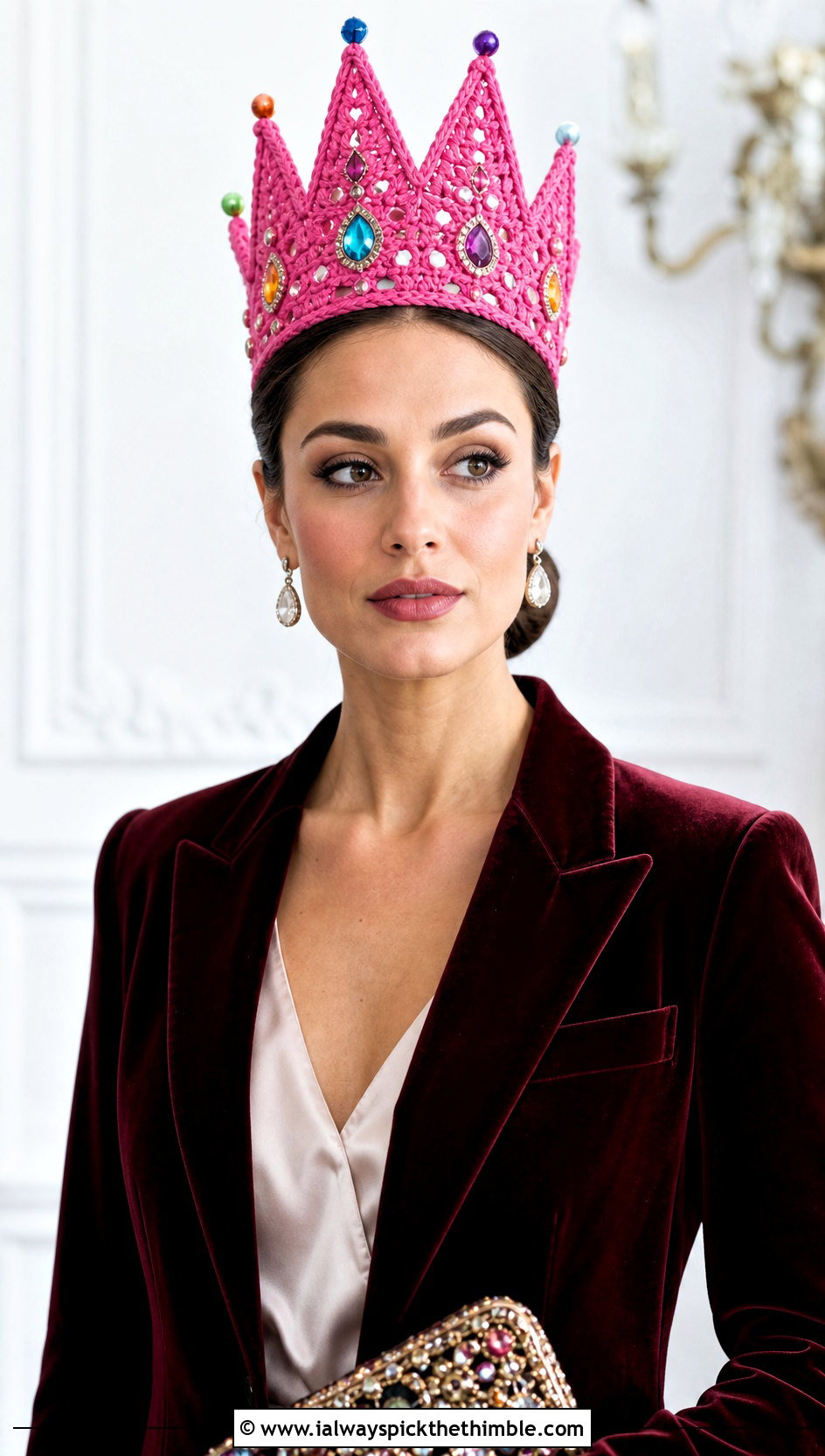 Crochet Queen Crown Costume With Velvet Pantsuit - 15 Crochet Costume outfit ideas