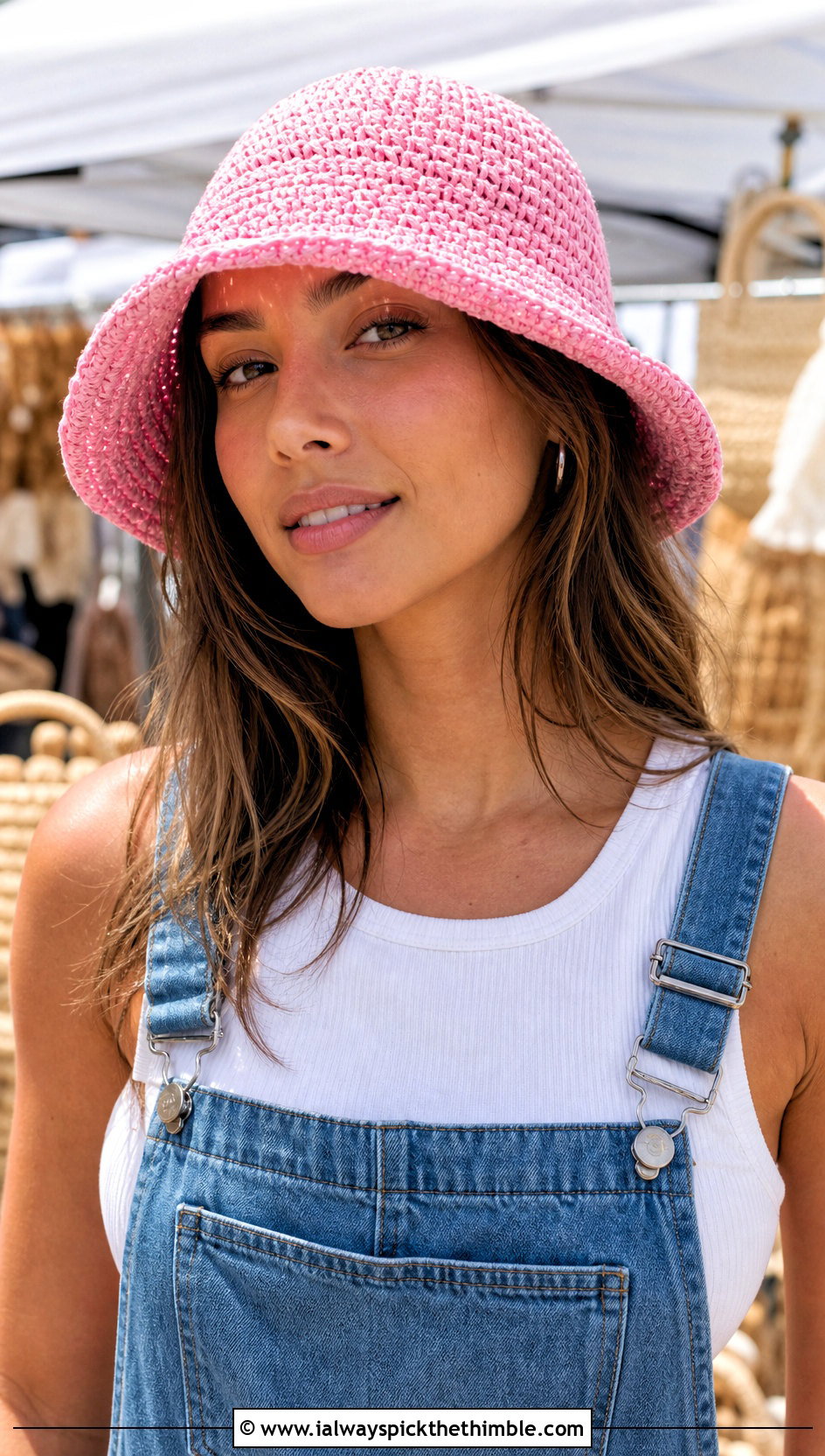 Crochet Raffia Bucket Sun Hat With Denim Overalls - 20 Crochet Raffia Sun Hat outfit ideas