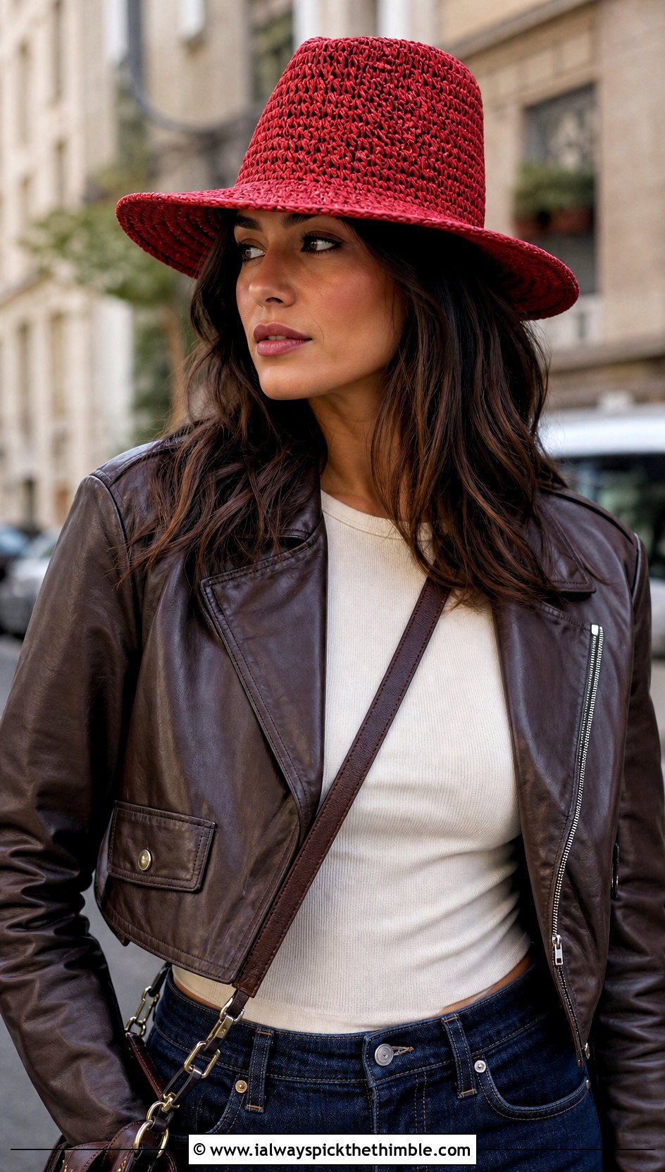 Crochet Raffia Rancher Hat With Leather Jacket - 20 crochet raffia hat outfit ideas