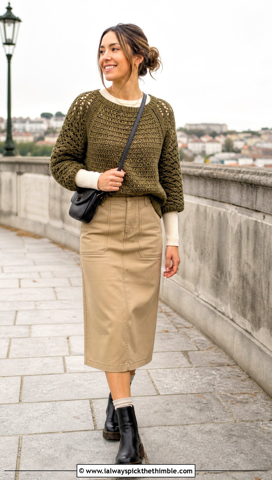 Crochet Raglan Pullover With Utility Skirt - 25 crochet fall top outfit ideas