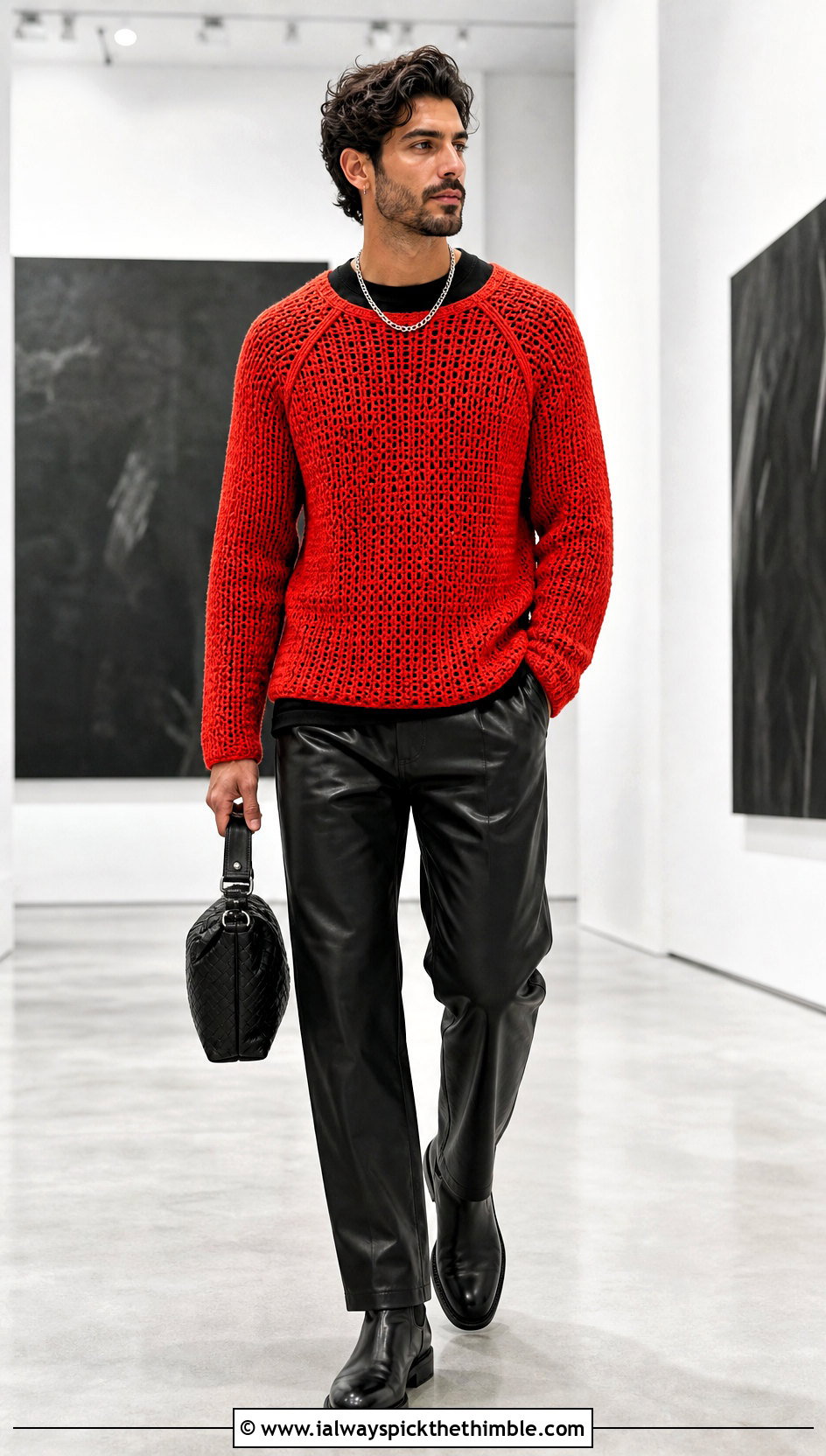 Crochet Raglan Sweater With Leather Pants - 15 Crochet Mens Sweaters outfit ideas