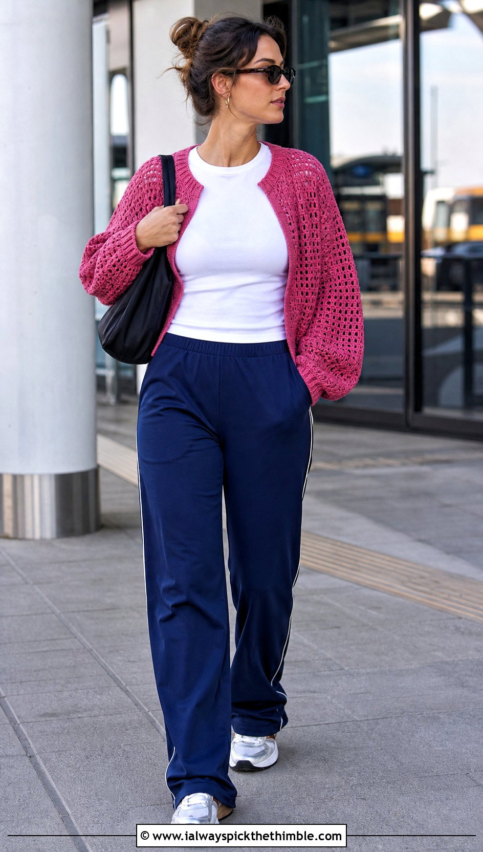 Crochet Raglan Top With Track Pants - 20 Crochet Spring Top outfit ideas