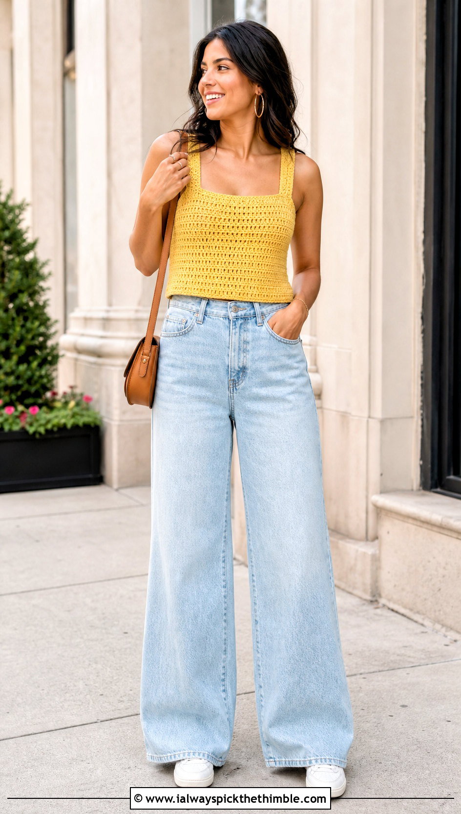 Crochet Rectangle Tank With Wide Leg Jeans - 20 Crochet For Beginners Clothes and outfit ideas